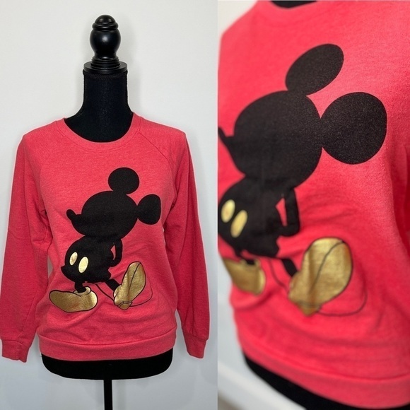 Disney Mickey Mouse Coral Long Sleeve Sweater (Small) - Picture 1 of 6